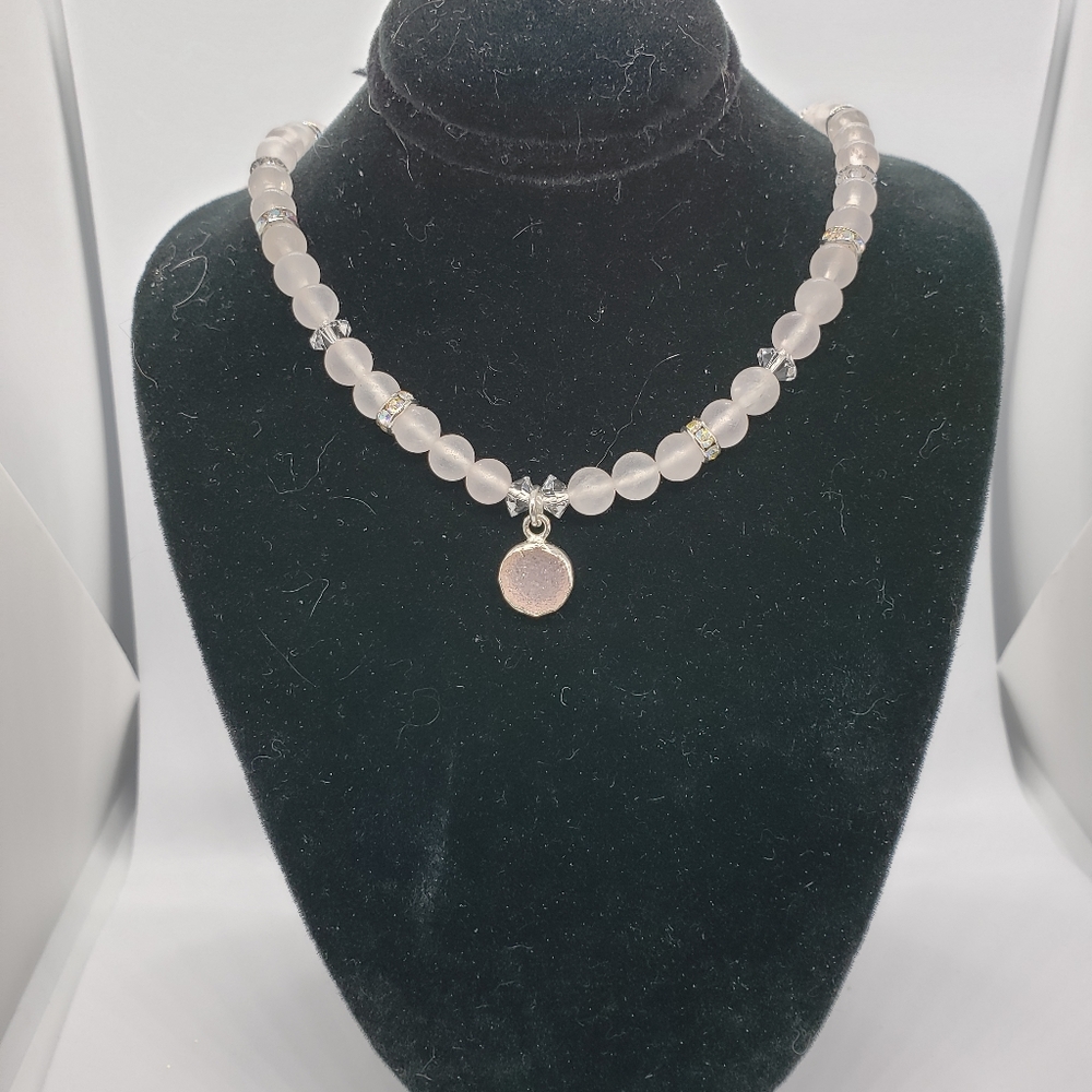 Pink Druzy Necklace with Earrings
